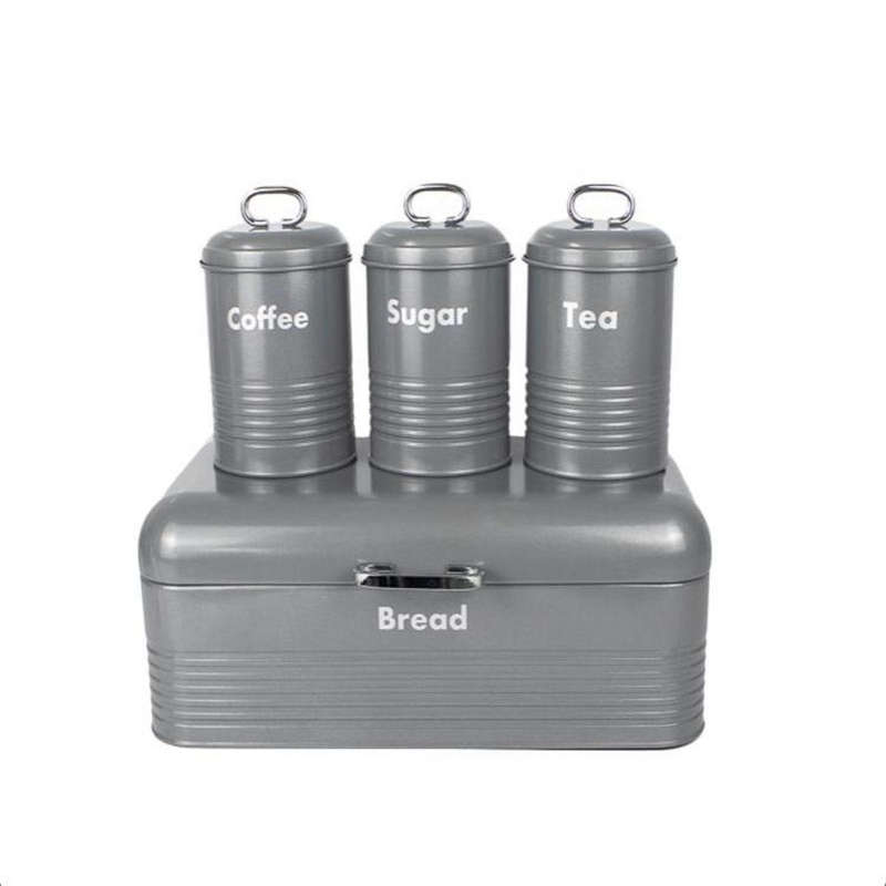 Totally Home Retro Breadbin Steel Design with 3 Piece Matching Canister Set