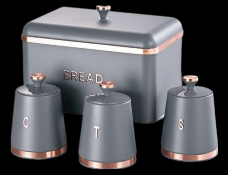 Royal Homeware Monza Collection 4pc Breadbin Set - Matte Grey