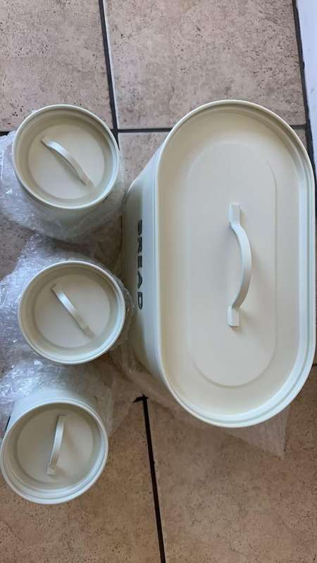 Royal Homeware 4pc Breadbin and Canister set - 3D Letter Design - OFF-WHITE