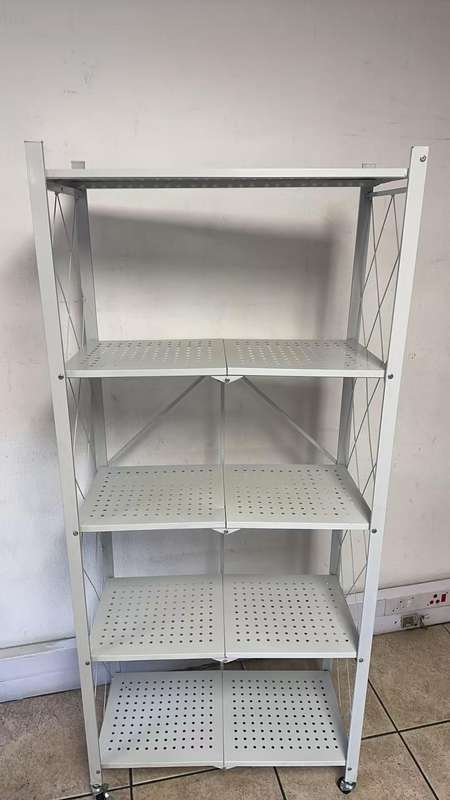 5 Tier Folding Storage Organizing Rack with Wheels-White