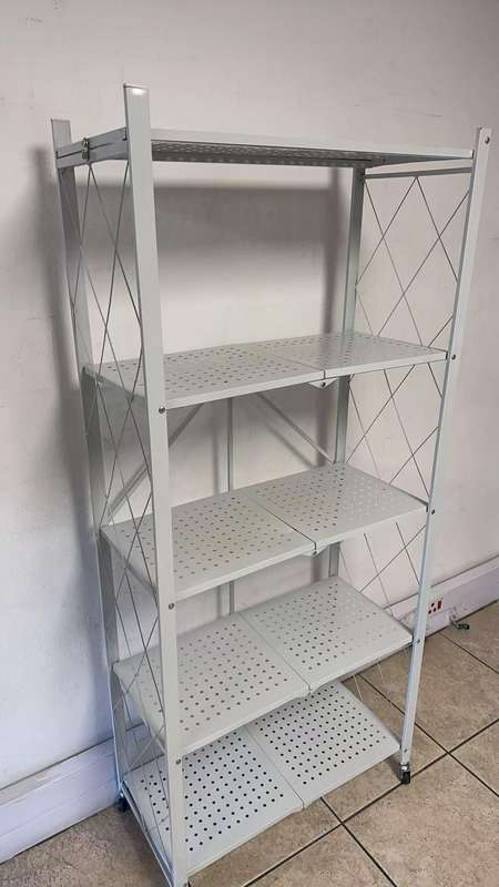 5 Tier Folding Storage Organizing Rack with Wheels-White