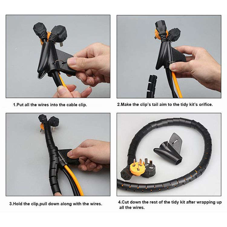 1m Spiral Binding Cable Tidy Kit - Black - 3 pack