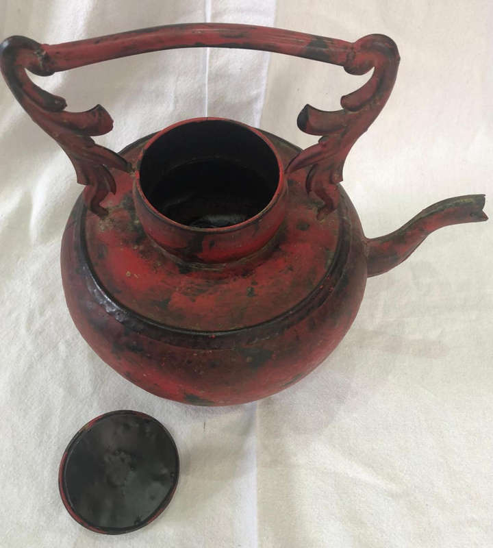 Rustic Ornate Vintage Teapot  42cm Tall Hand-Painted Decorative Kettle
