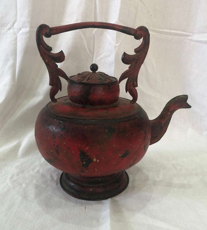 Rustic Ornate Vintage Teapot  42cm Tall Hand-Painted Decorative Kettle