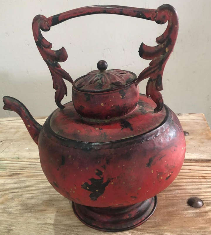 Rustic Ornate Vintage Teapot  42cm Tall Hand-Painted Decorative Kettle