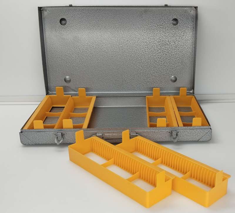 Vintage Photo Slide Storage Box. Metal.  Holds 216 Slides