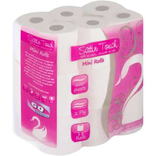 Satin Touch Toilet Paper, 2 Ply, 200 Sheets (Mini Rolls) 18 Pack