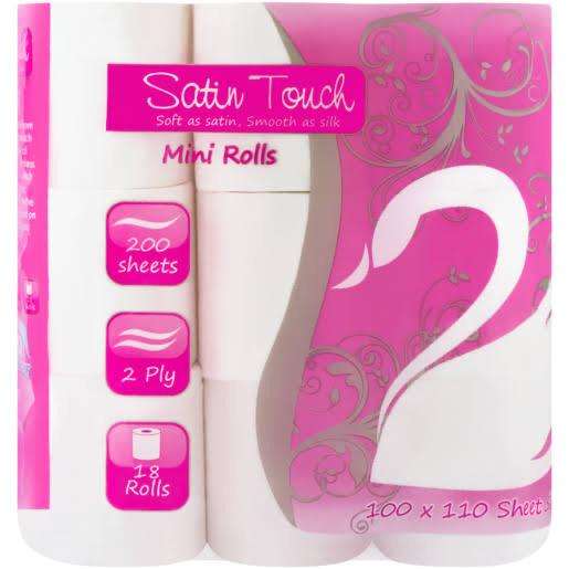 Satin Touch Toilet Paper, 2 Ply, 200 Sheets (Mini Rolls) 18 Pack