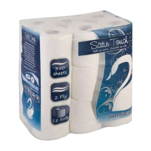 Satin Touch Toilet Paper, 2 Ply, 350 Sheets 18 Pack