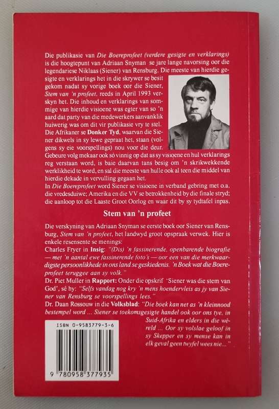 Die Boereprofeet: Verdere Visioene en Verlklarings by Adriaan Snyman [Paperback] 1994