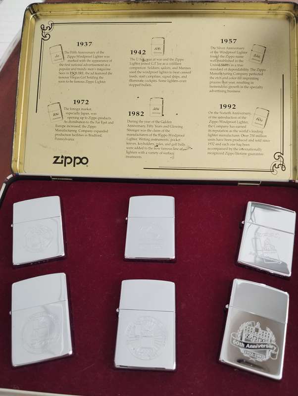 Zippo anniversary series 1932 - 1992 Collectors Rdition 6 Lighter with Buttons and Booklets