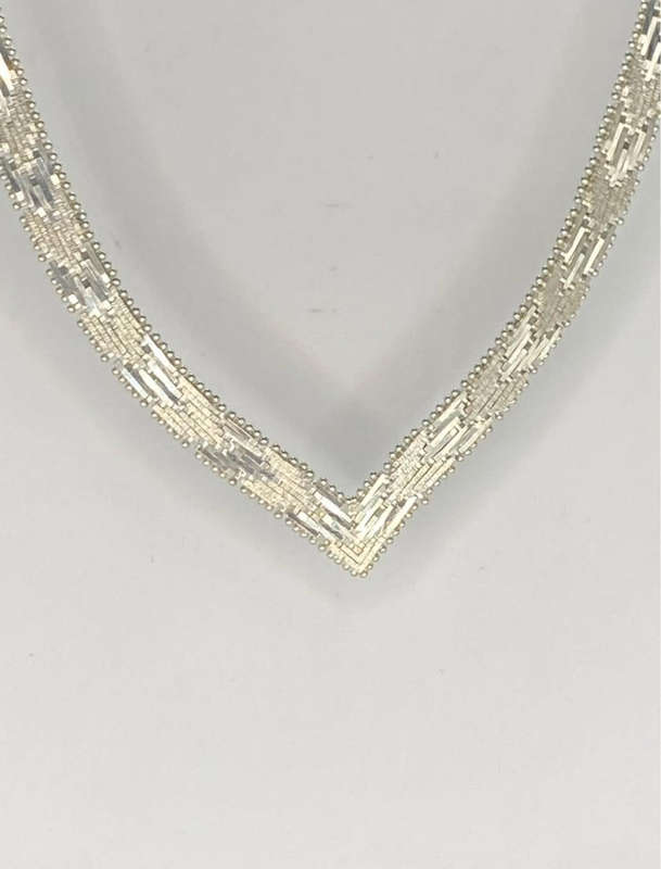 Woman's Italian Woven Beaded Chevron V Taper Sterling Silver 925 Necklace and Bracelet Set