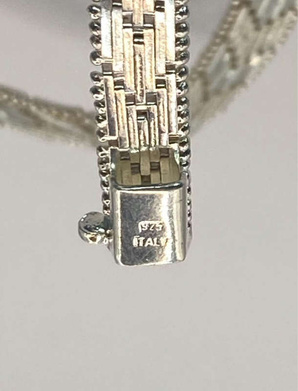 Woman's Italian Woven Beaded Chevron V Taper Sterling Silver 925 Necklace and Bracelet Set