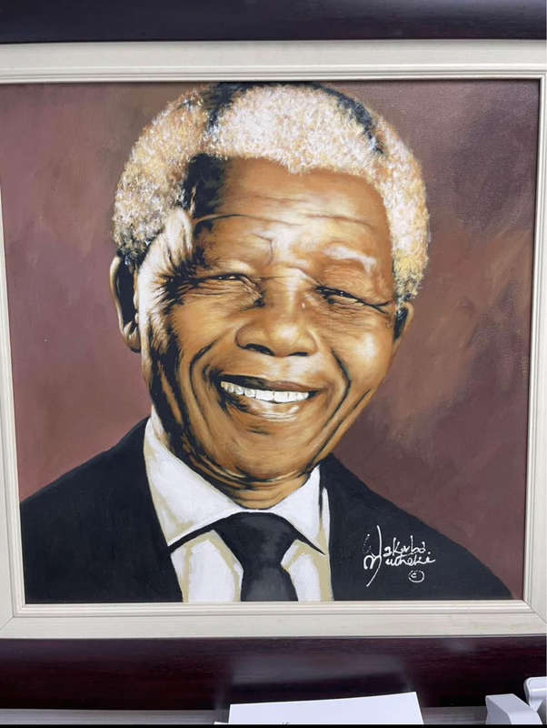 Nelson Mandela Oil Painting by Wakaba Mutheki