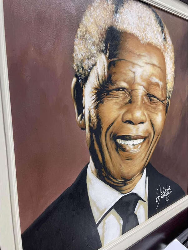 Nelson Mandela Oil Painting by Wakaba Mutheki