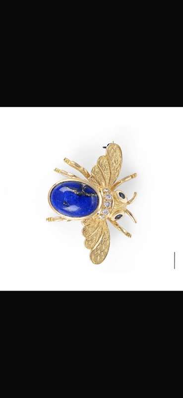 18k Gold Diamond and Sapphire Bee