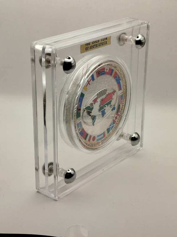 World of Rugby 1995  10 oz Fine Silver Coin (Proof, Colorized, Rugby World Cup)  RARE
