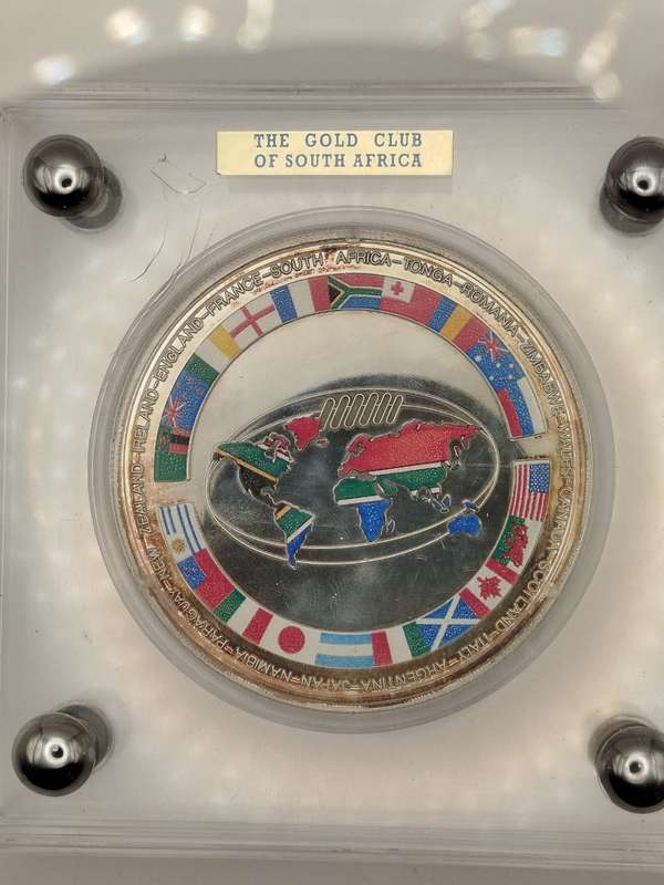 World of Rugby 1995  10 oz Fine Silver Coin (Proof, Colorized, Rugby World Cup)  RARE