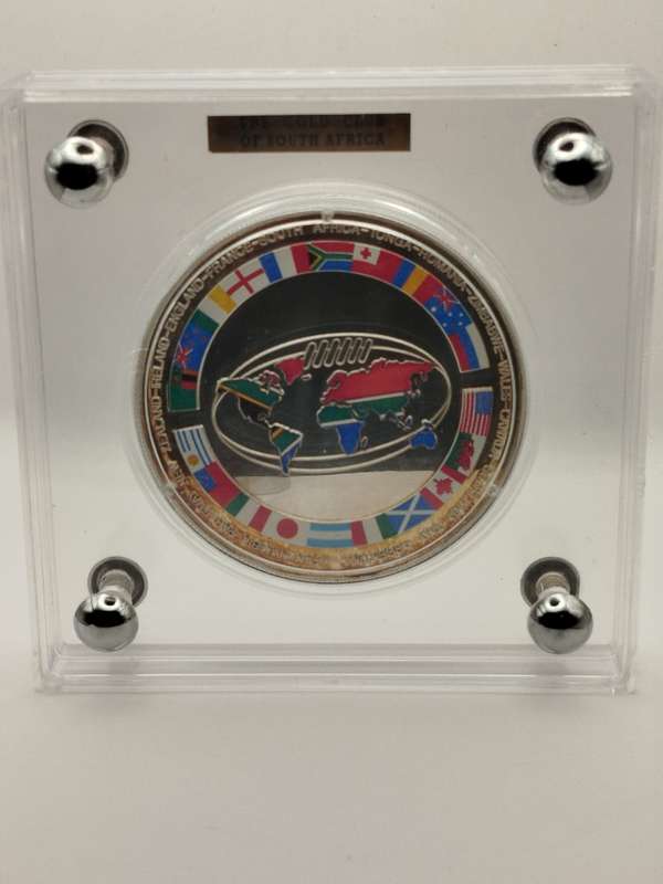 World of Rugby 1995  10 oz Fine Silver Coin (Proof, Colorized, Rugby World Cup)  RARE