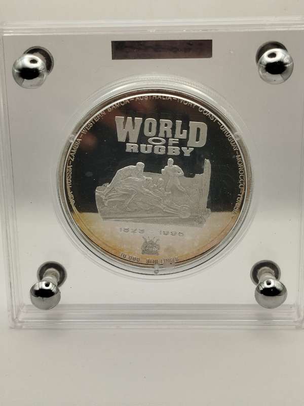 World of Rugby 1995  10 oz Fine Silver Coin (Proof, Colorized, Rugby World Cup)  RARE