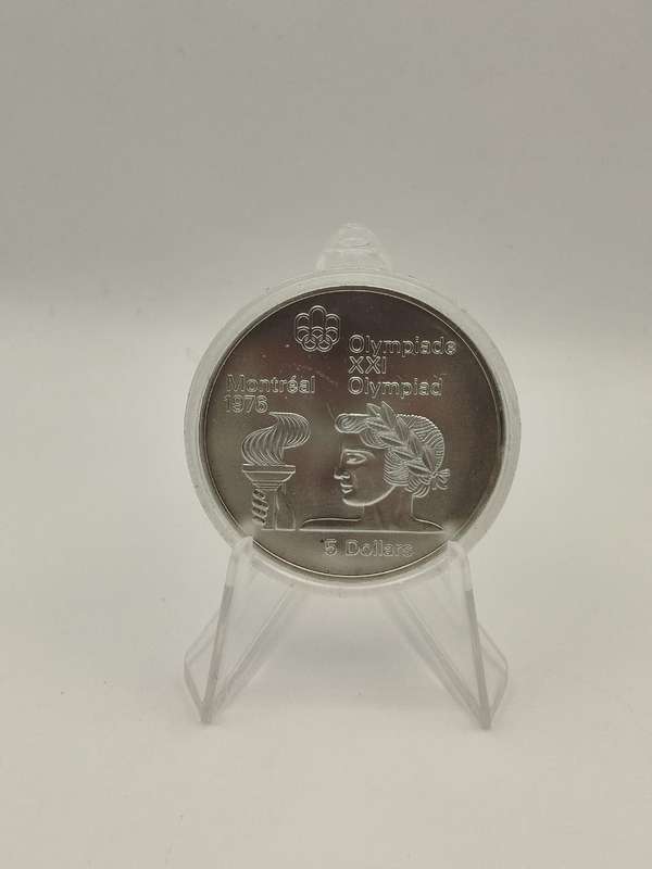 1974 Canada $5 Silver Coin  Montreal Olympics  Queen Elizabeth II  .925 Sterling  RARE