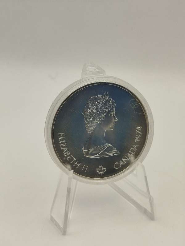 1974 Canada $5 Silver Coin  Montreal Olympics  Queen Elizabeth II  .925 Sterling  RARE
