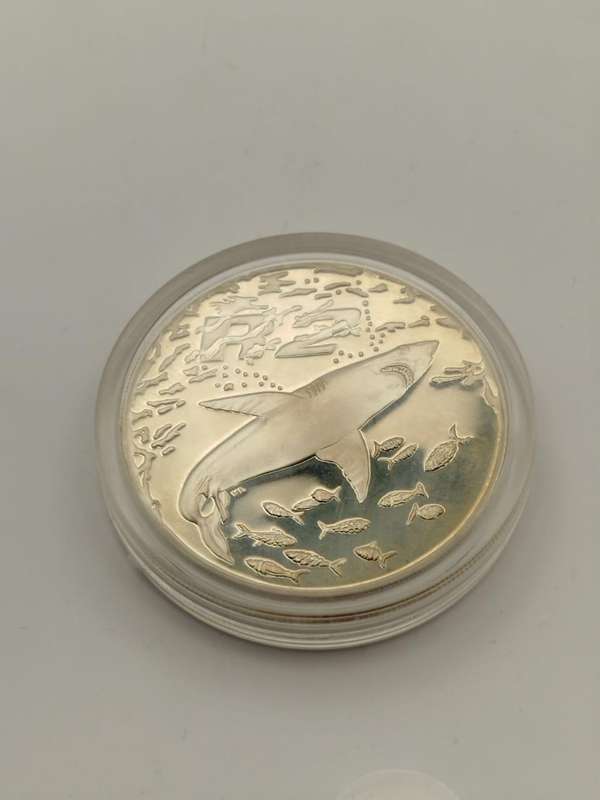  1999 R2 Great White Shark  Marine Series Proof Coin | SA Mint | Box + COA | 92.5% Silver  Rare