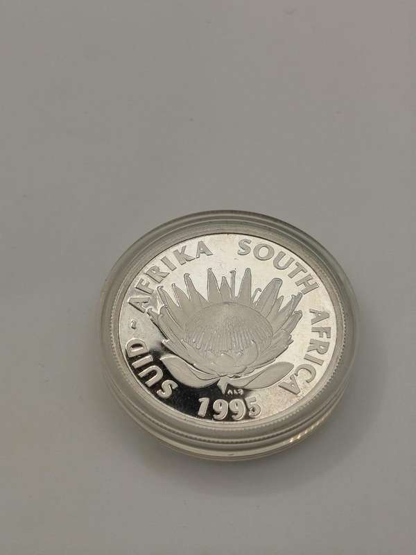  1995 R1 Silver Protea  Open Train Window RARE VARIANT | Industrial Revolution | Proof Coin | SA
