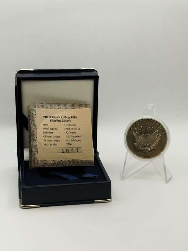  1999 R1 Silver Protea  Mining Heritage | SA Mint | Proof Coin | Box + COA | Only 2,500 Minted!