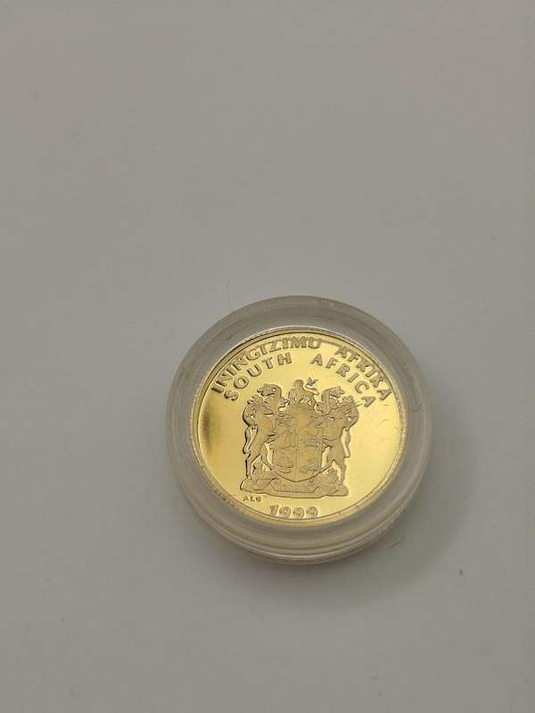  1999 R1 Gold Zulu Warrior Proof Coin  Cultural Series  24 Carat  COA & Box  RARE Limited Mi