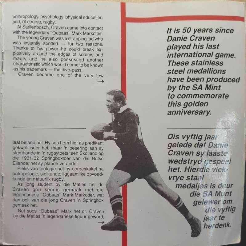 Danie Craven Commemorative Medallion Set  SA Rugby Legend & Craven Week Pioneer  SA Mint Edition