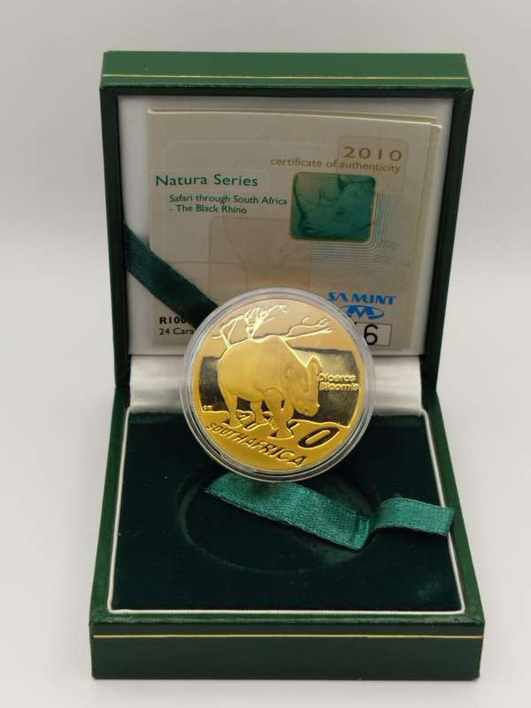  2010 R100 Natura Black Rhino  1oz 24ct Gold Proof Coin  RARE! 