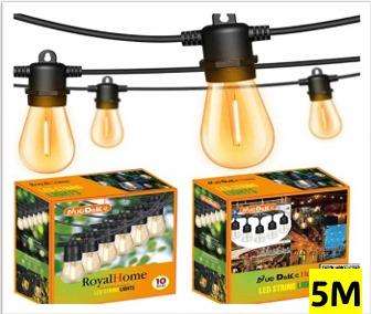 5m 220V LED Outdoor String Lights Warm White, 10 x Hanging Sockets