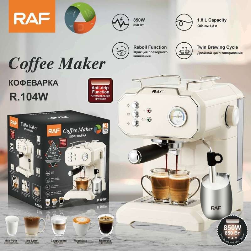RAF Twin Brew Pro - 20Bar Espresso & Cappuccino Coffee Maker