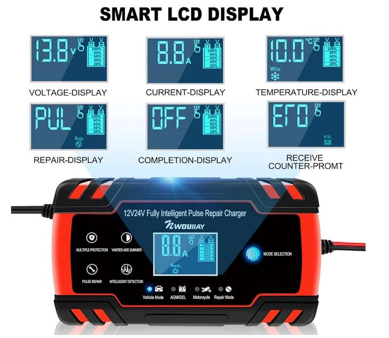 Auto Battery Charger Red Automatic 8A 12V 24V