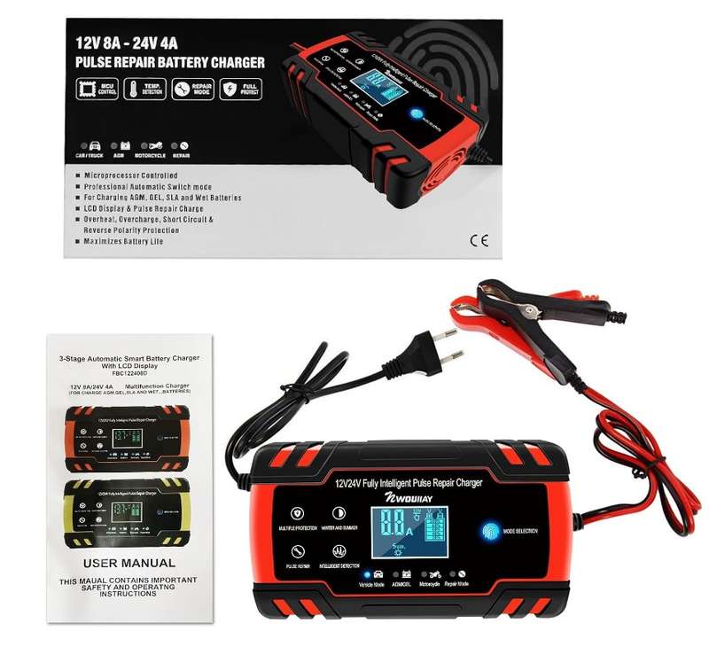 Auto Battery Charger Red Automatic 8A 12V 24V