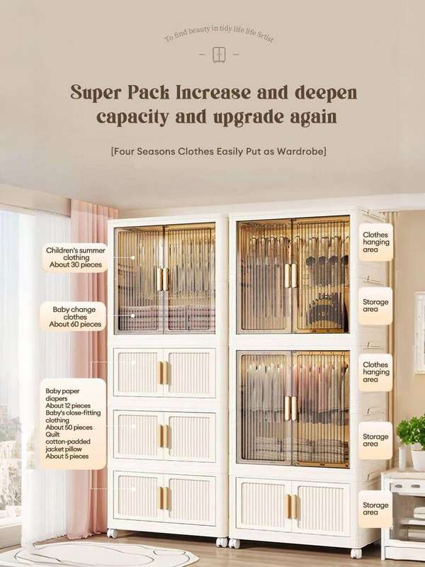 MULTIPURPOSE COLLAPSIBLE STORAGE CABINET  3-TIER+HANGER CABINET
