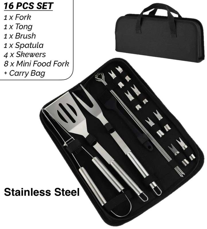 CAMPING BRAAI BBQ SET  STAINLESS STEEL  16 PCS