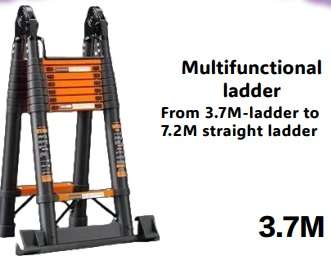 3.7M Telescopic Ladder, Multi-Function Folding Step Ladder