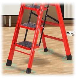 3-Step Aluminum Step Ladder with Anti-Slip Pedals, Portable Folding
