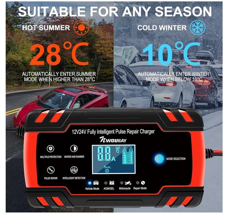 Auto Battery Charger Red Automatic 8A 12V 24V