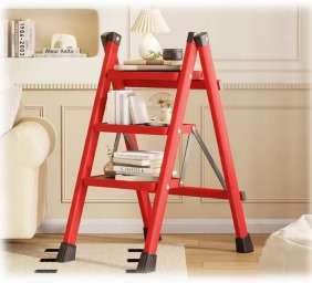 3-Step Aluminum Step Ladder with Anti-Slip Pedals, Portable Folding