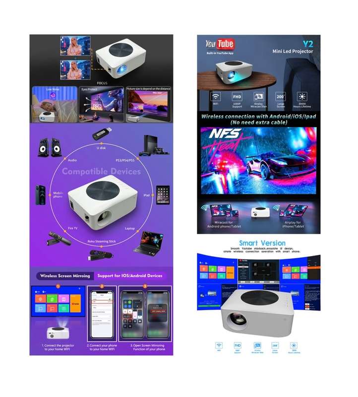 Portable Projector - Connects to your Phone - Full HD - WIFI - Airplay