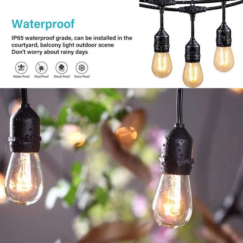 5m 220V LED Outdoor String Lights Warm White, 10 x Hanging Sockets