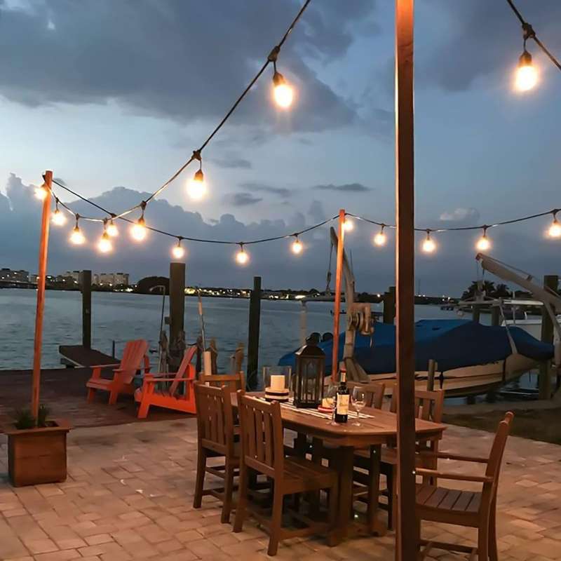 5m 220V LED Outdoor String Lights Warm White, 10 x Hanging Sockets