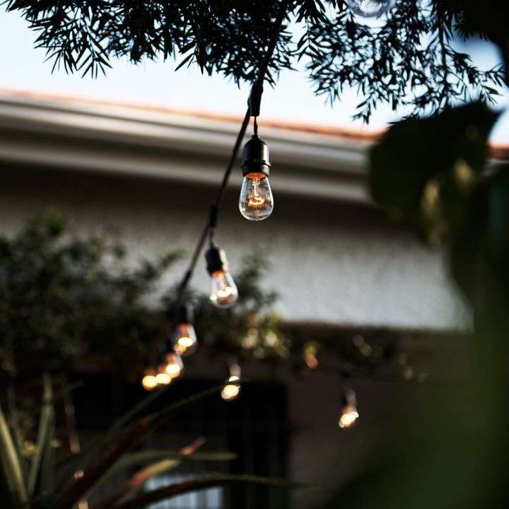 5m 220V LED Outdoor String Lights Warm White, 10 x Hanging Sockets