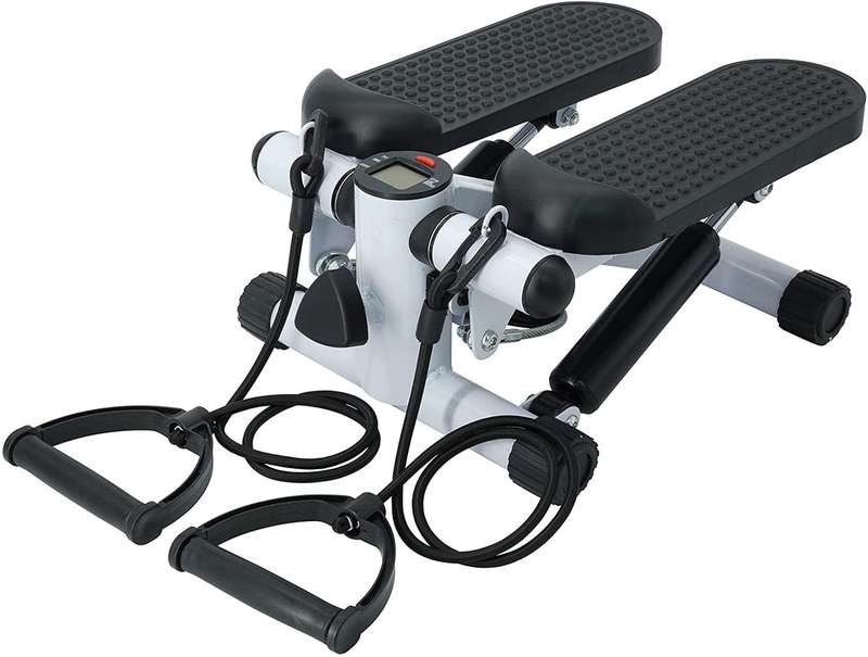 Fitness Exercise Stepper Bike with Resistance Bands-White & Black