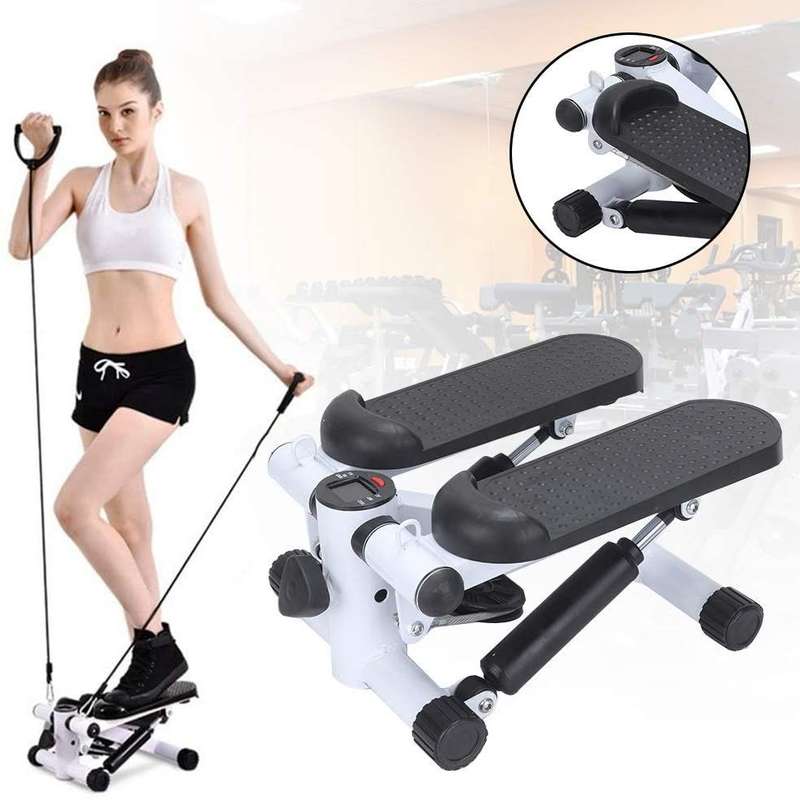 Fitness Exercise Stepper Bike with Resistance Bands-White & Black