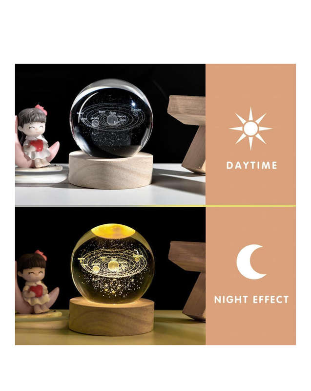 3D Solar System Crystal Ball Night Light Kids Bedroom Decor