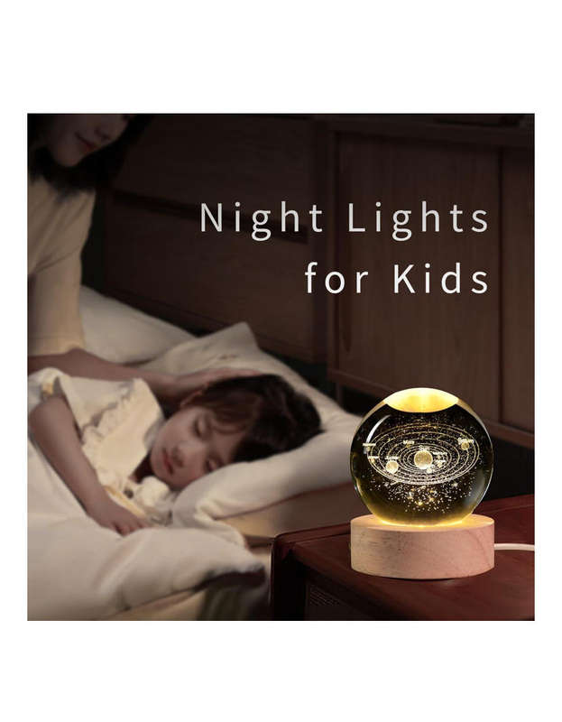 3D Solar System Crystal Ball Night Light Kids Bedroom Decor